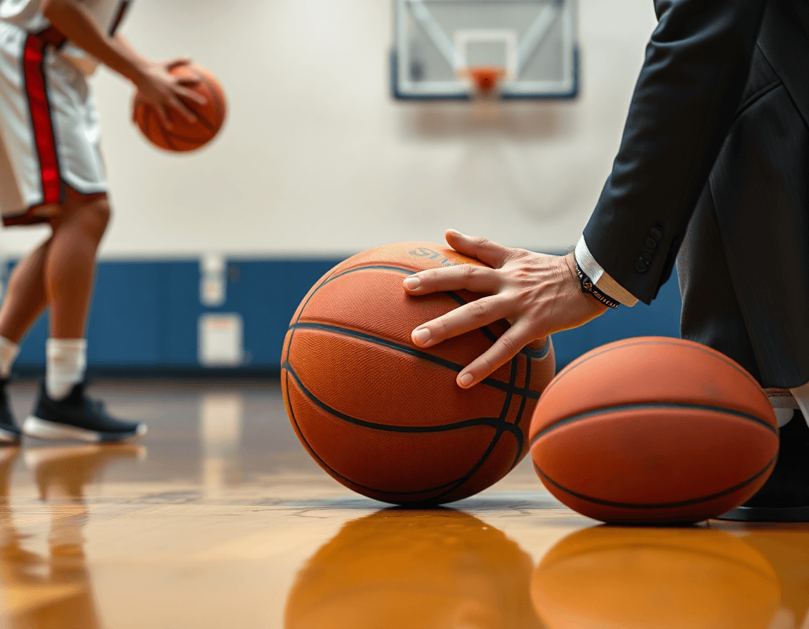 Primer plano de manos dirigiendo un drill de baloncesto durante un curso entrenador baloncesto Castilla y León.