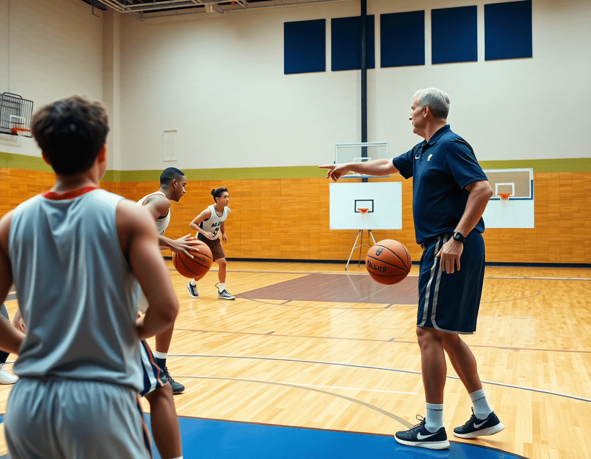 Vista de la pista mostrando el curso entrenador baloncesto nivel 1 online en acción durante el entrenamiento.
