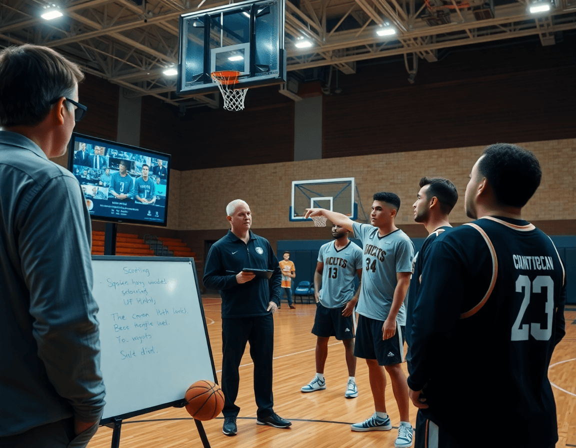 Escena de scouting y clips para defensa individual y en zona baloncesto durante la planificación semanal.