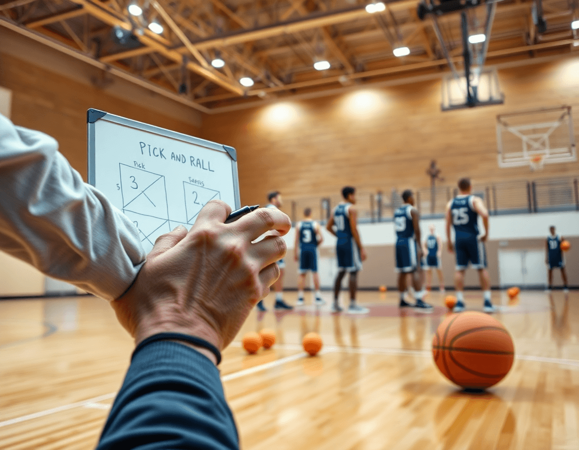 Defensa pick and roll baloncesto: lectura semanal en la cancha durante la sesión de práctica.