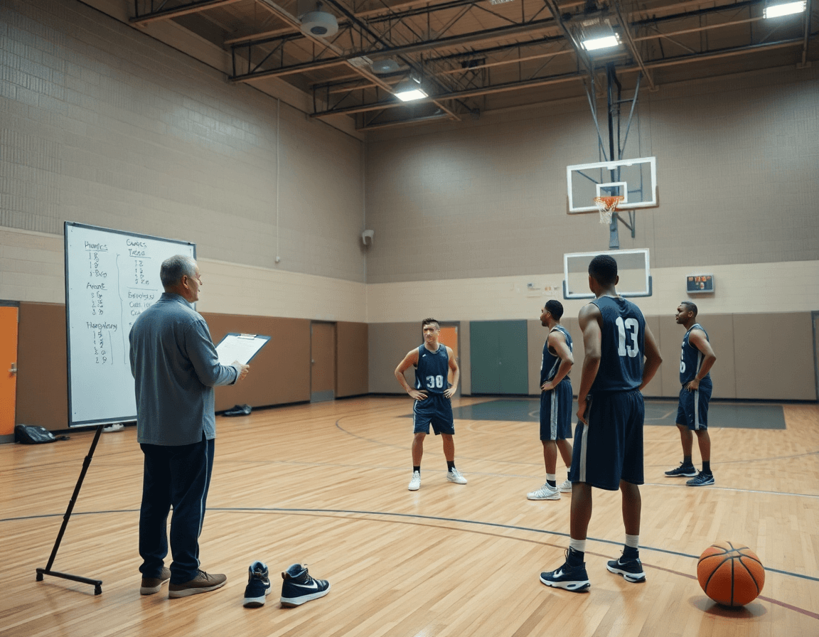 Defensa del pick and roll baloncesto: coaching en la cancha durante la sesión de práctica semanal.