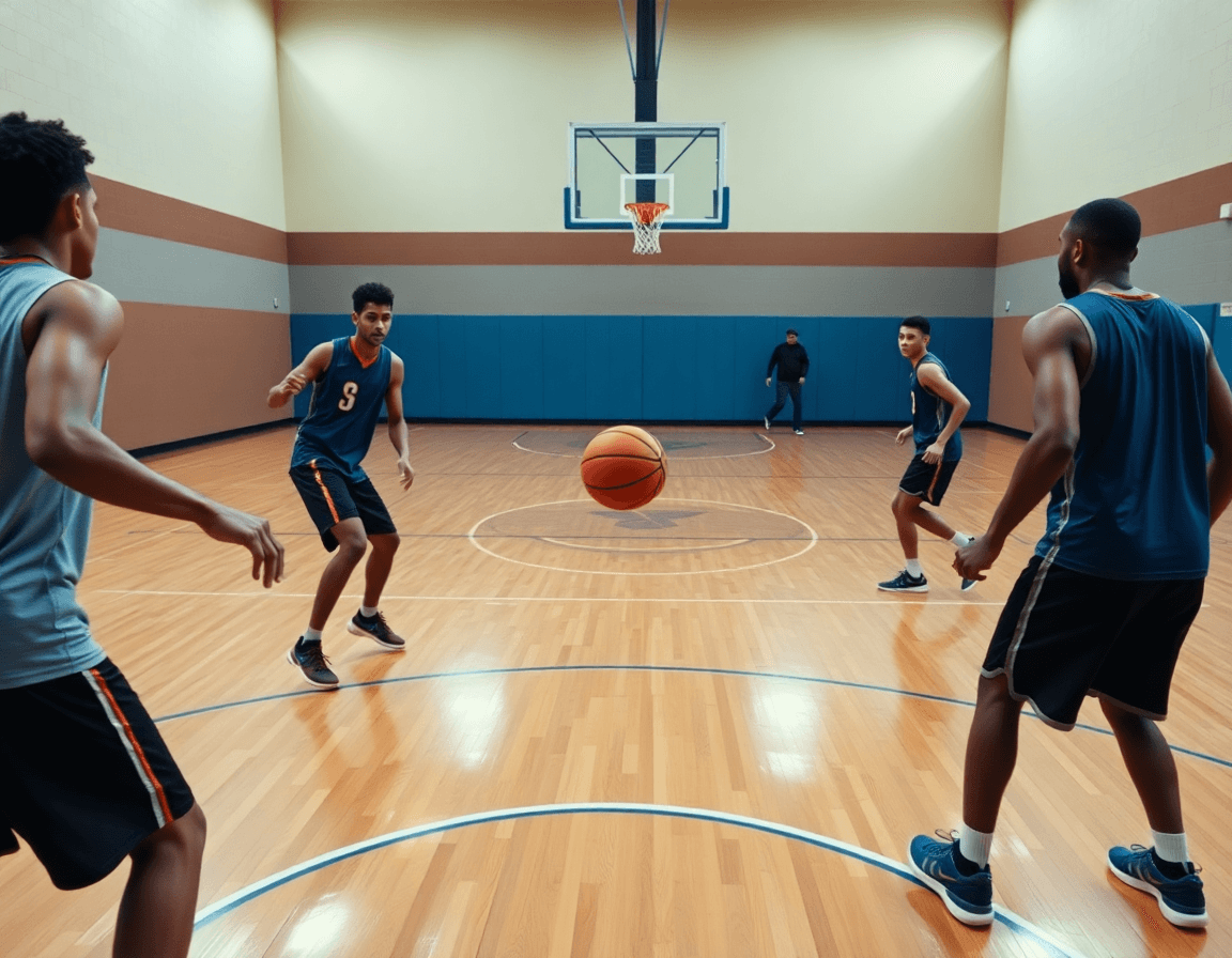 Plano detalle de manos controlando balón durante ejercicios baloncesto ataque y defensa pdf en la práctica.