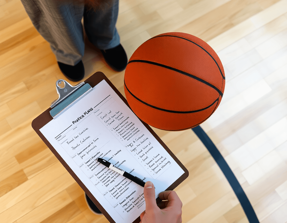 Coach's weekly practice plan on a clipboard