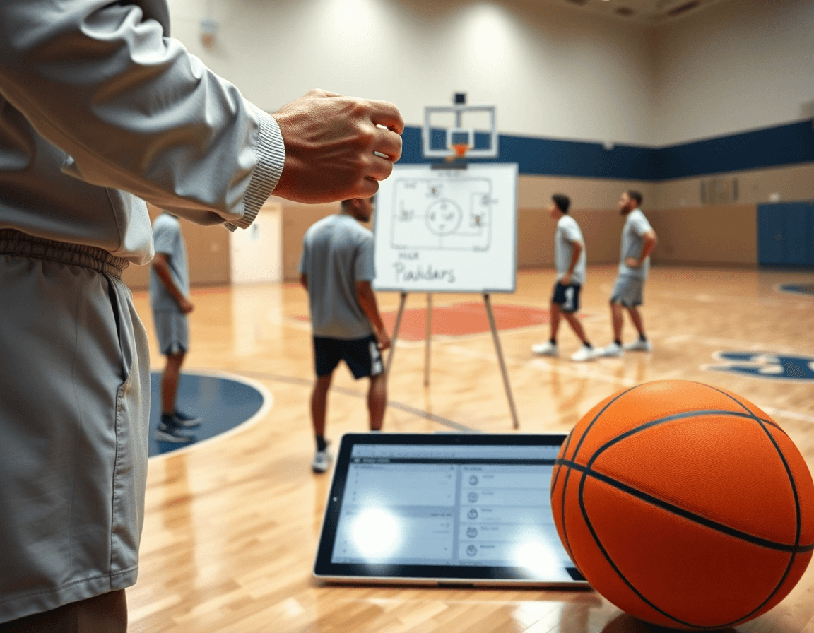 Plano detalle de manos sosteniendo un balón de baloncesto durante drill, ejercicios baloncesto pdf sugerido.