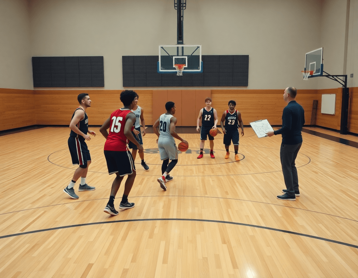 Tres jugadores ejecutando juego corto con balón, ejercicios calentamiento baloncesto infantil en equipo.