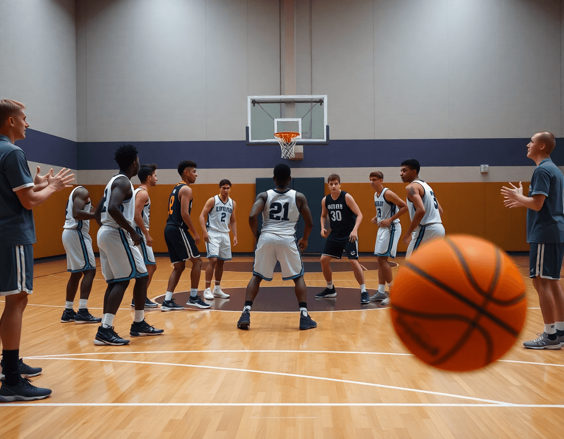 La sesión termina con ejercicios de defensa baloncesto infantil mientras los jugadores vuelven a la cancha.
