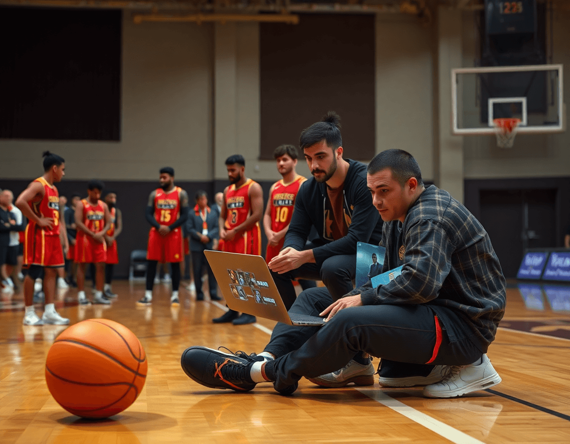 Equipo revisa video y scouting para ajustar ejercicios defensa baloncesto durante la sesión en la cancha.