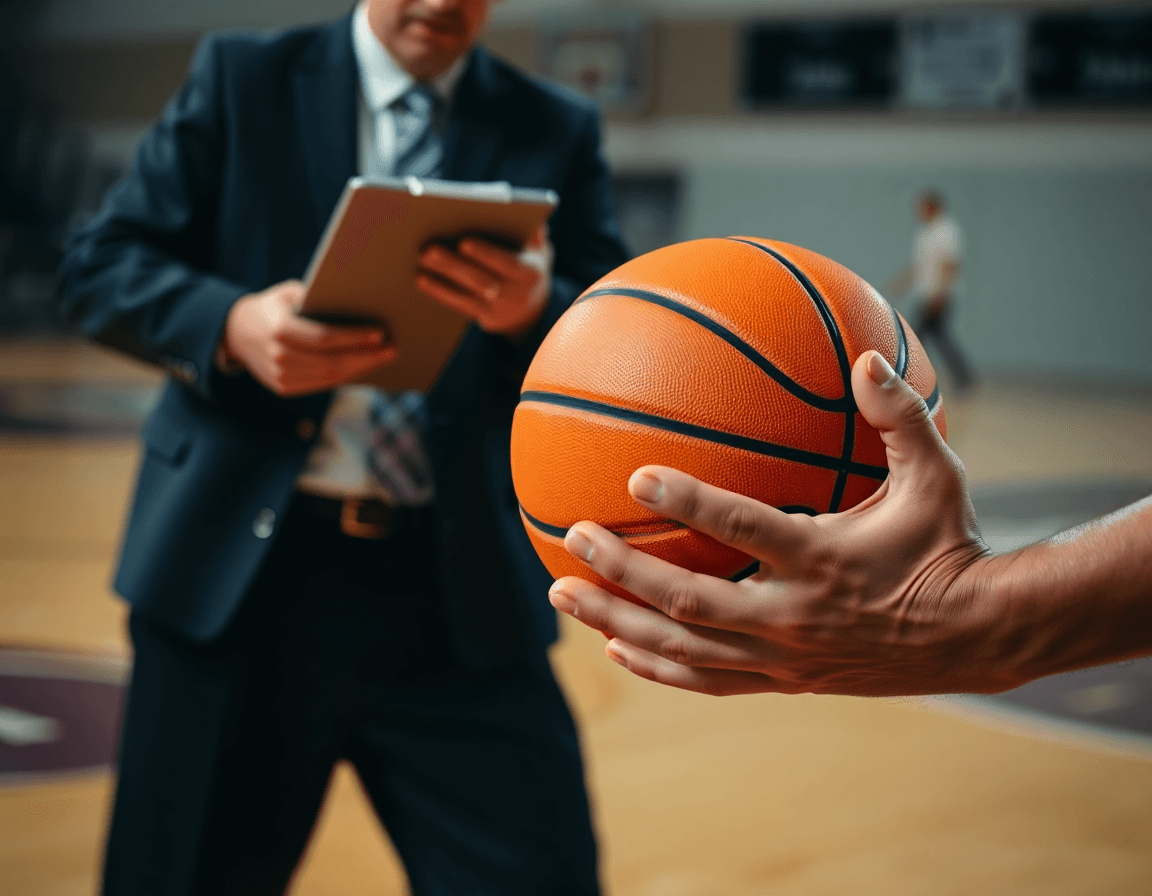 Primer plano de manos sosteniendo una pelota de baloncesto naranja durante ejercicios entrenamiento baloncesto individual.