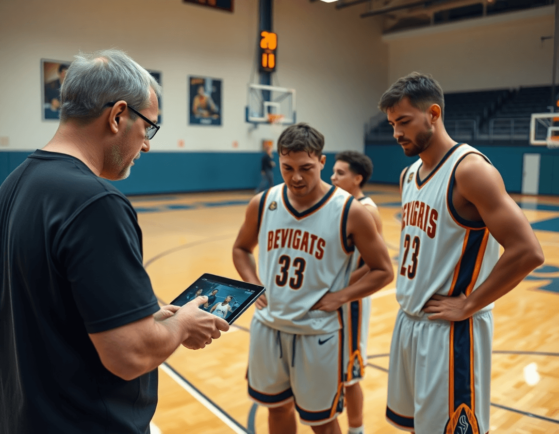 Revisión de clips de entrenamiento defensa baloncesto: entrenador analiza rivales para convertirlo en acciones.