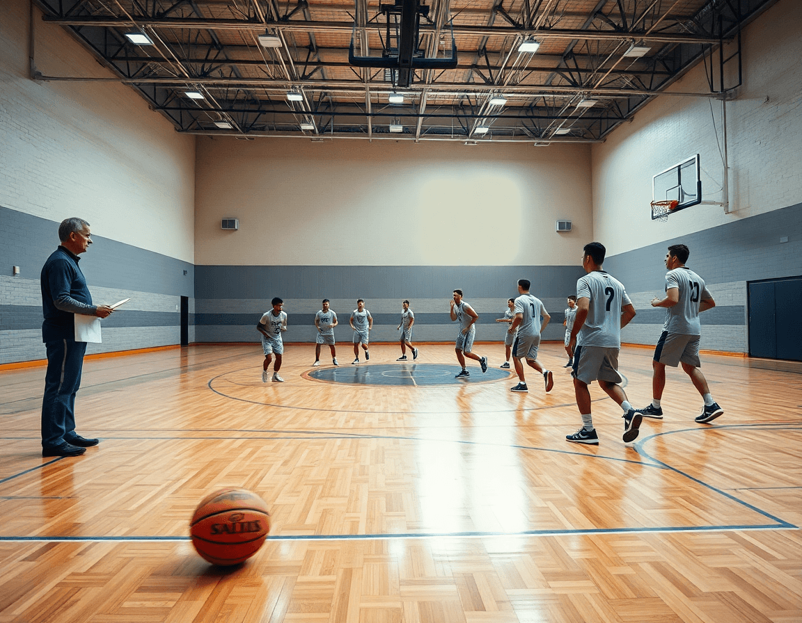 Escena de baloncesto mostrando el escolta posicion baloncesto en ingles durante un entrenamiento en pista.