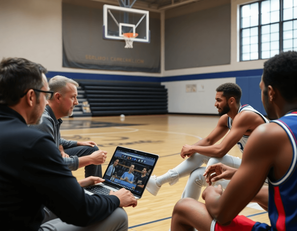 Entrenadores analizan video de scouting para flex baloncesto y cierran el ciclo de aprendizaje en baloncesto.