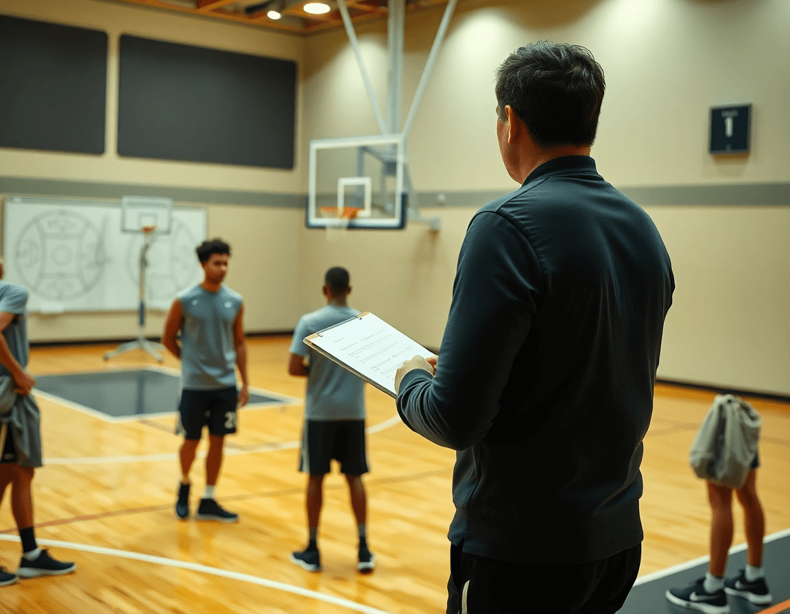 Primer plano de las manos sujetando la pelota naranja mientras jugadores ala-pivot baloncesto practican dribbling.