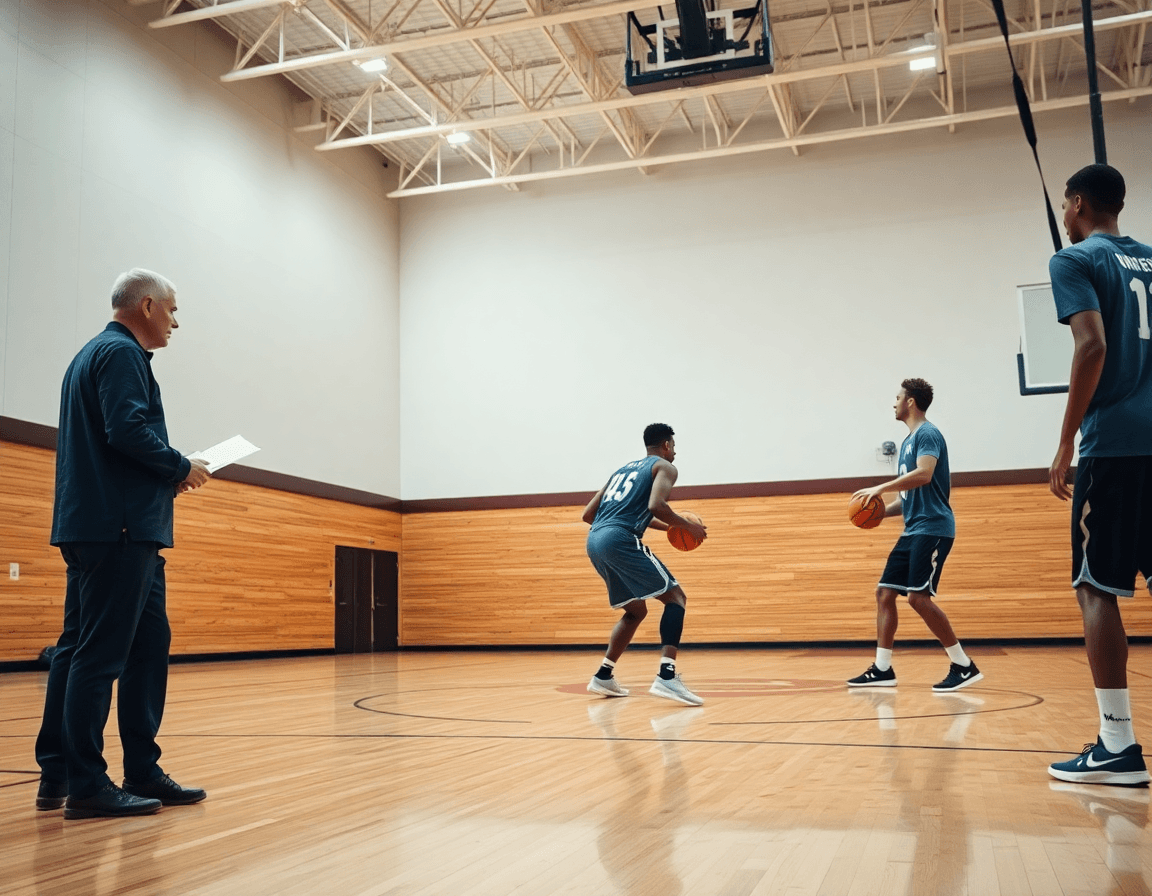 Panorama de una cancha de baloncesto interior con pick and roll el baloncesto es solo el principio.