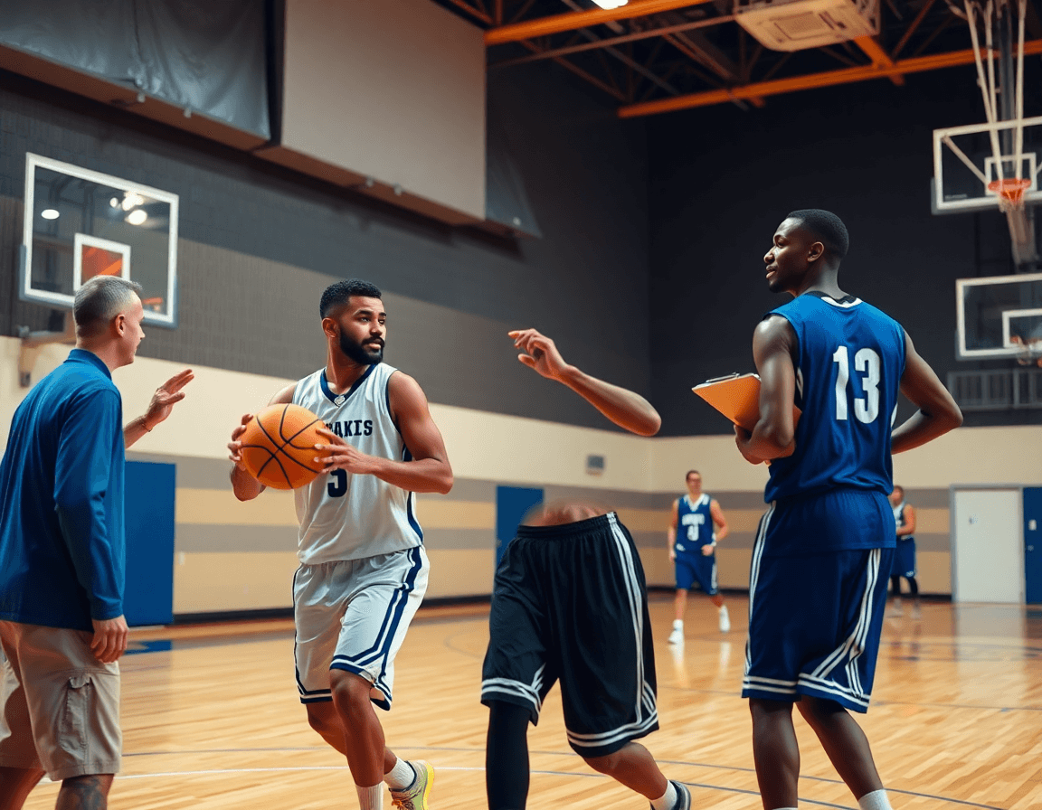 Dos jugadores ejecutan una acción simple de baloncesto dentro del plan de entrenamiento baloncesto infantil.