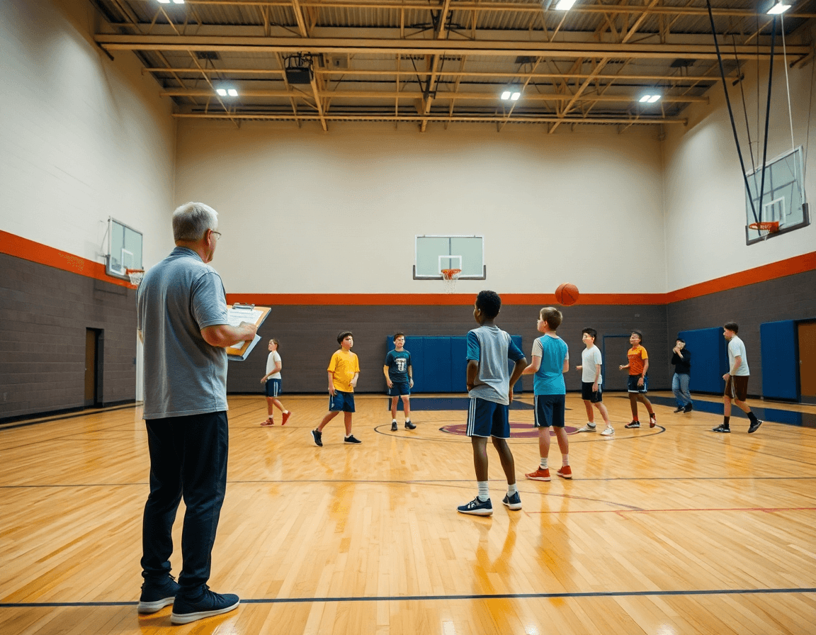Plan de entrenamiento de baloncesto para niños en una sesión de práctica en la cancha.