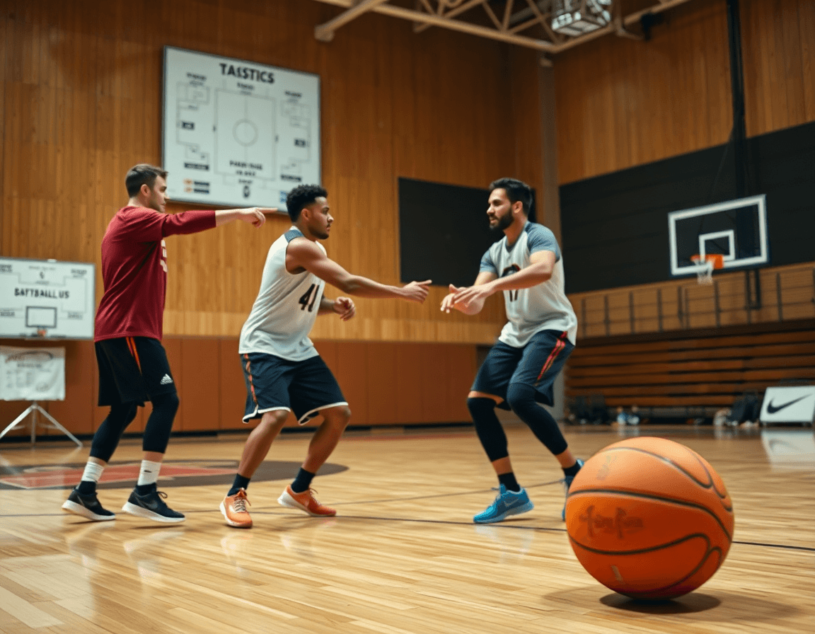 Primer plano de dos jugadores con balón en baloncesto, mostrando las mejores jugadas baloncesto en acción.