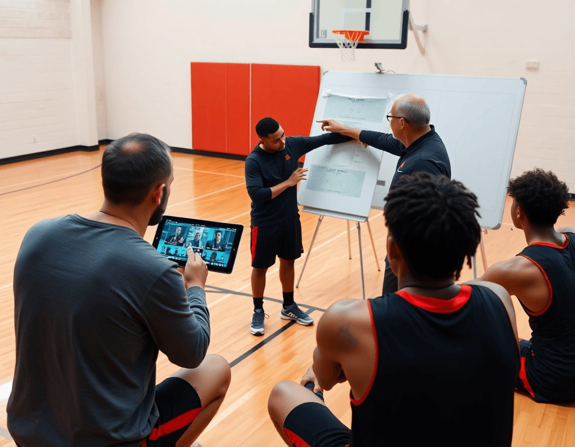 Plan court: basket attaque des titans dans la revue de clips vidéo sur le terrain de basket.
