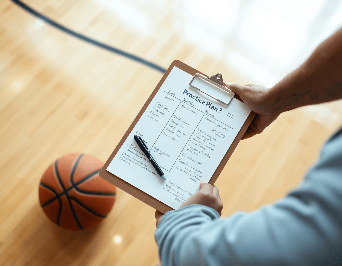 Coach's weekly practice plan on a clipboard
