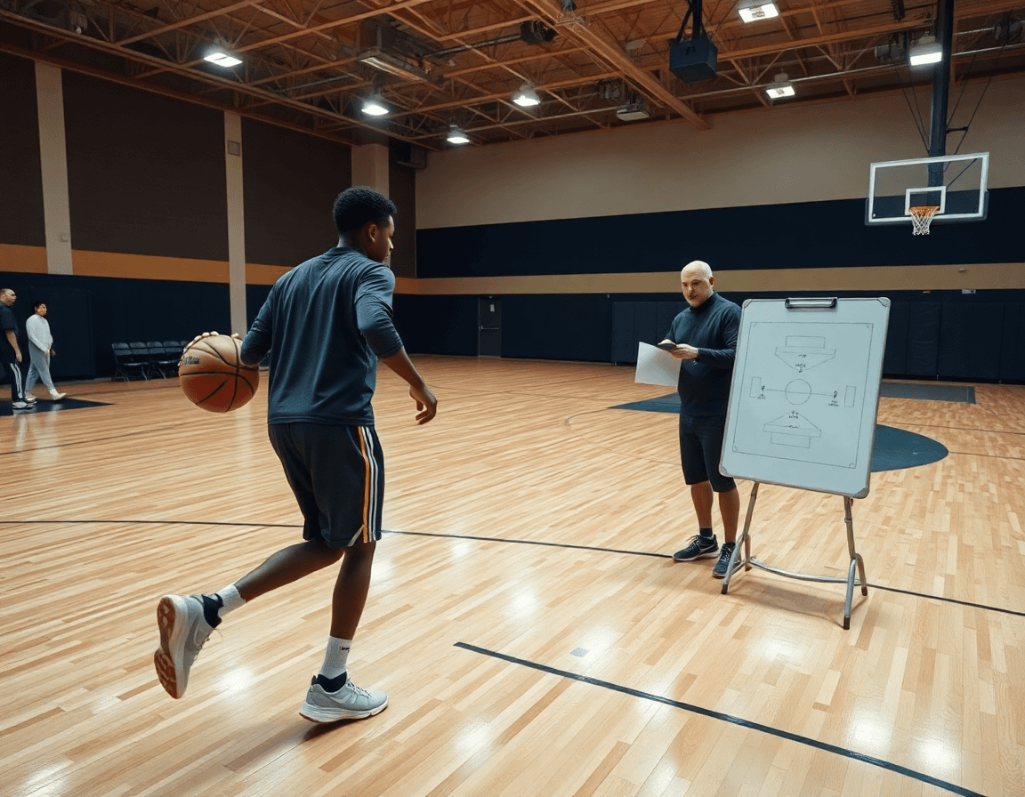 Plan rapproché sur le basket u15, mains et basketball, dribble précis sur le terrain.