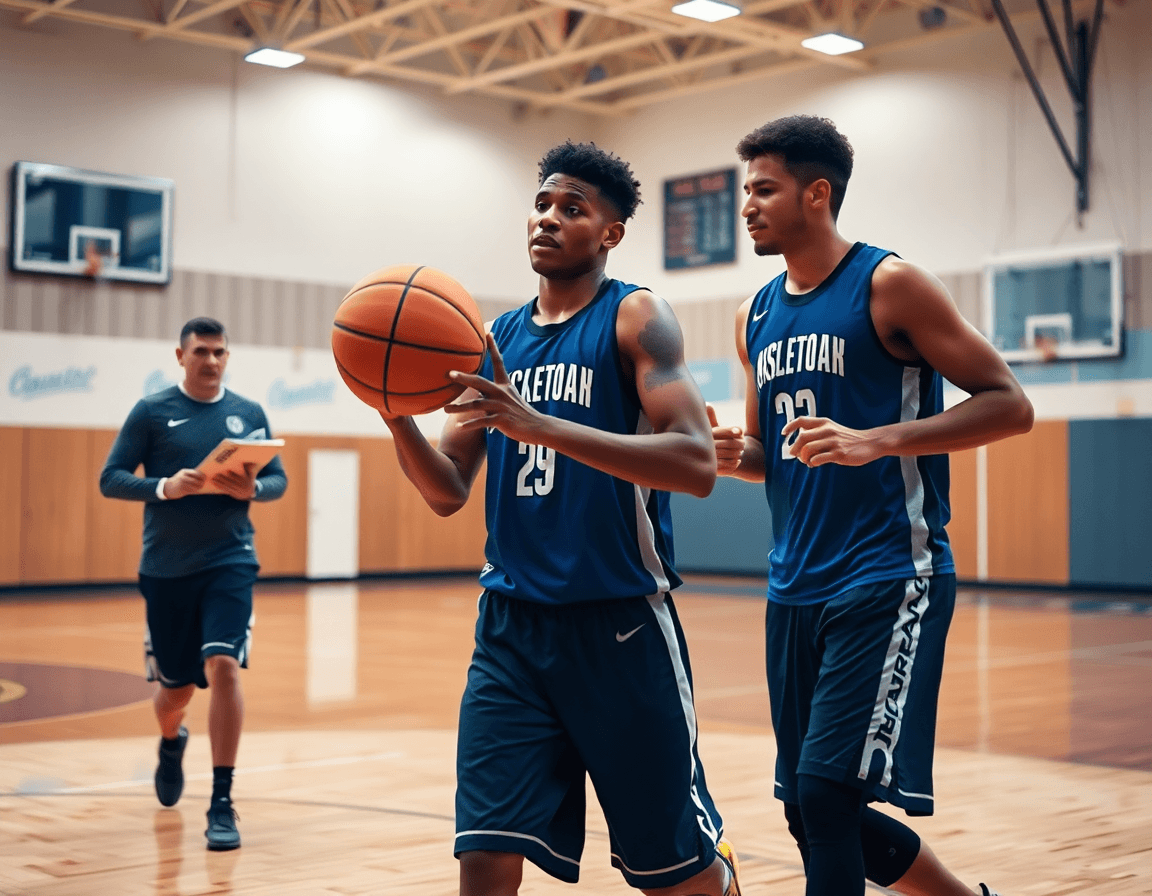 Gros plan sur une défense rapide en basketball exercice de défense sur parquet intérieur.