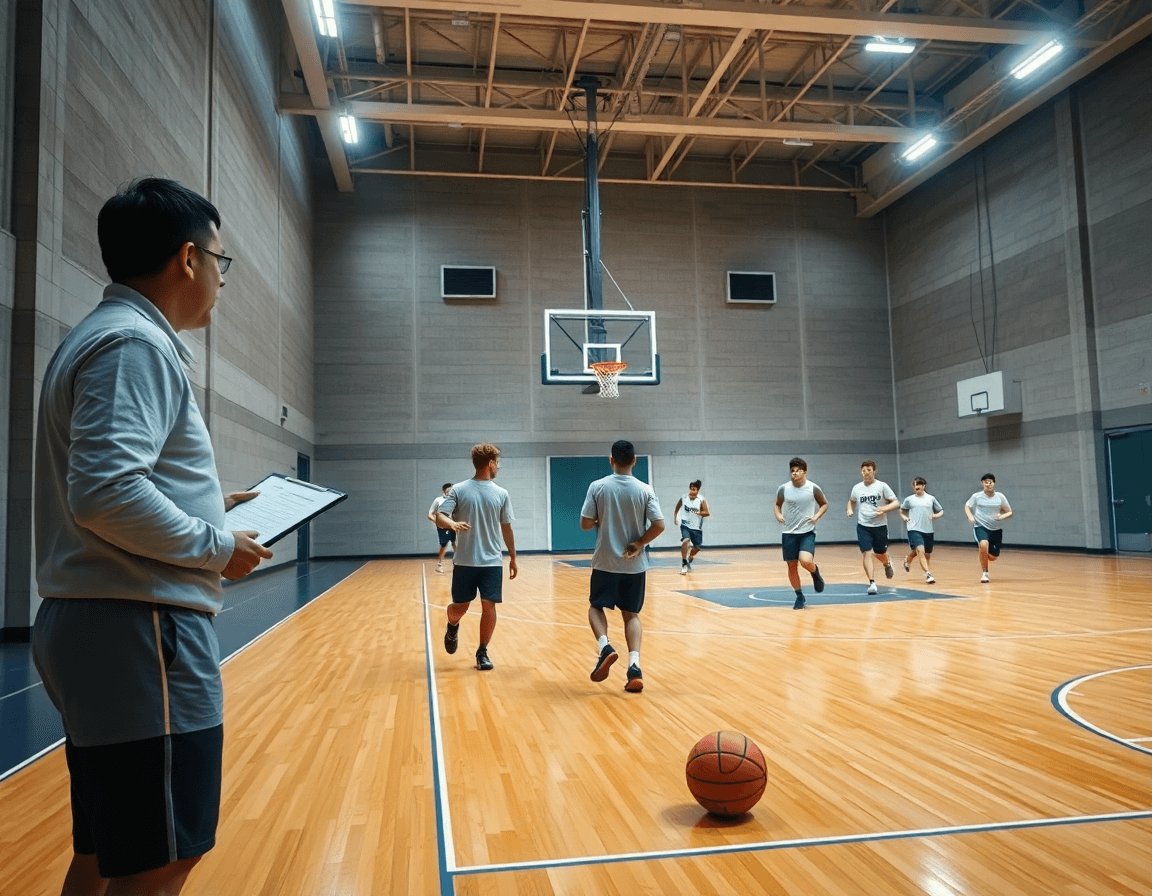 Cadet basket quel age en mouvement pendant l'entraînement sur le terrain de basketball intérieur.