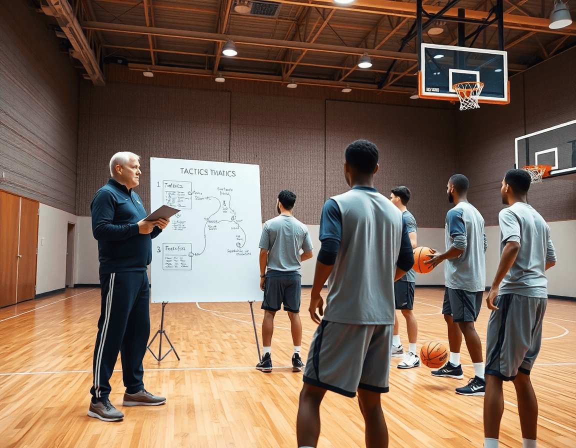 Un entraineur basket paris dirige une séance sur un terrain de basketball, organisant des drills sur la défense.