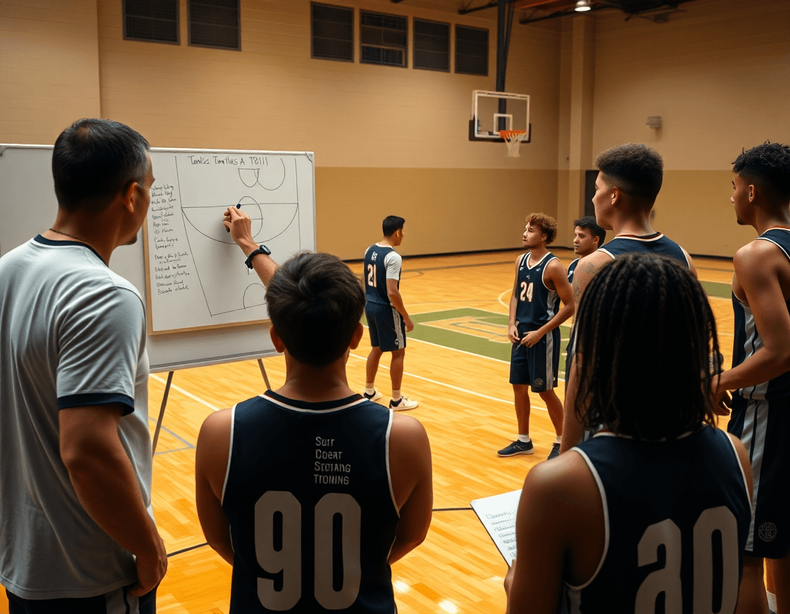 Cas pratique sur le terrain: planification puis débriefing, playbook basketball pdf affiché sur écran.