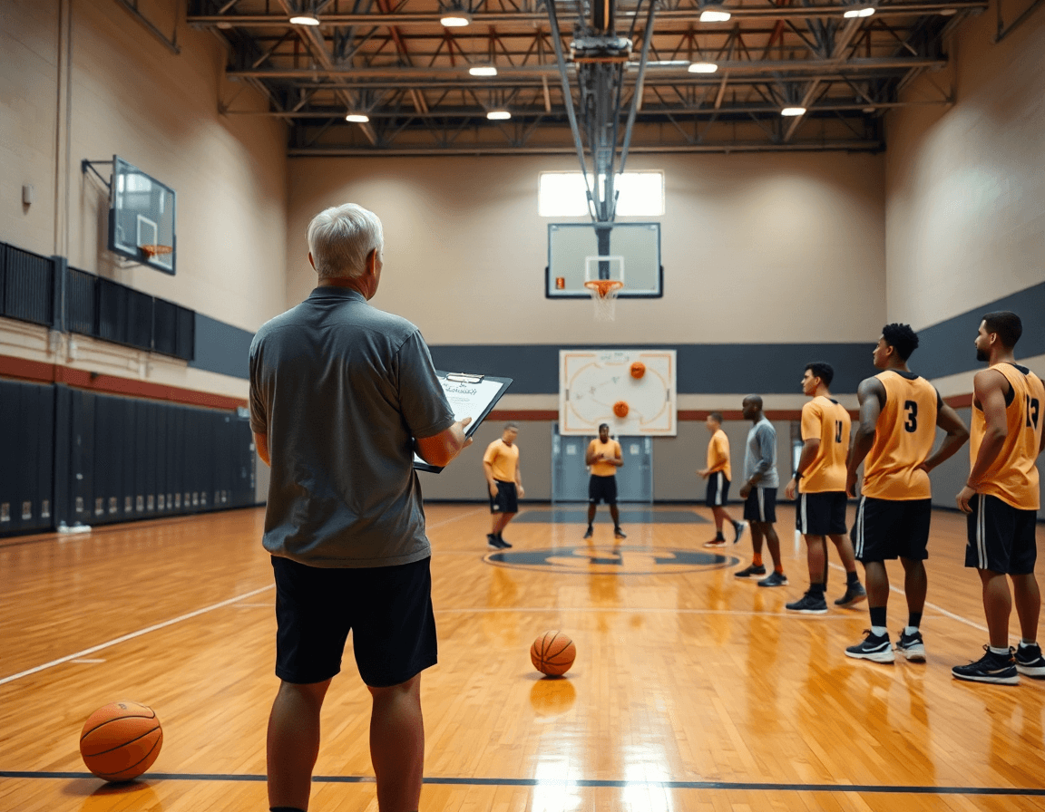 Plan de défense de zone basket 2-3 observé lors d'un entraînement en gym.
