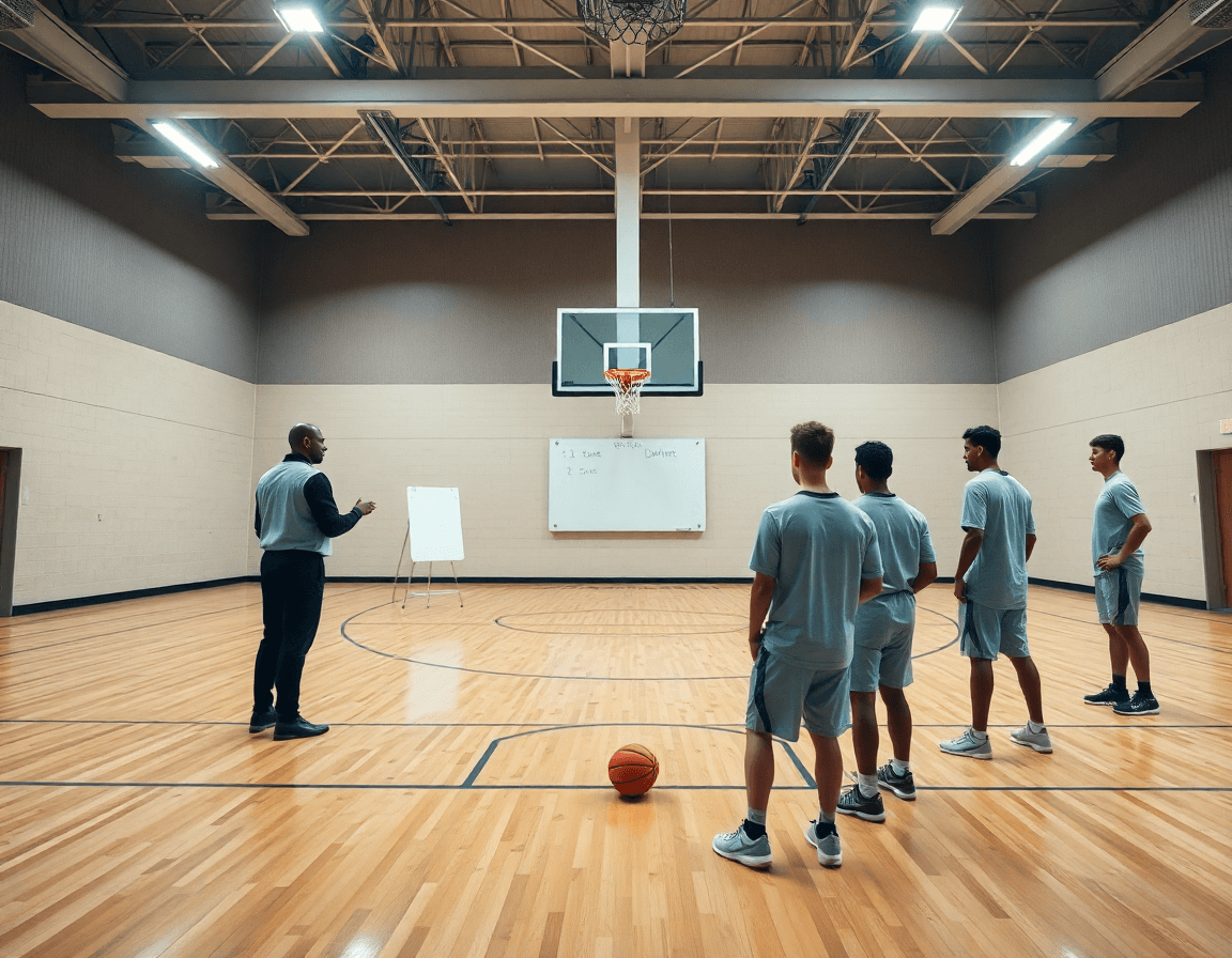 Vue d’ensemble d’un entraîneur sur un terrain de basketball montrant la défense de zone basketball 3 2