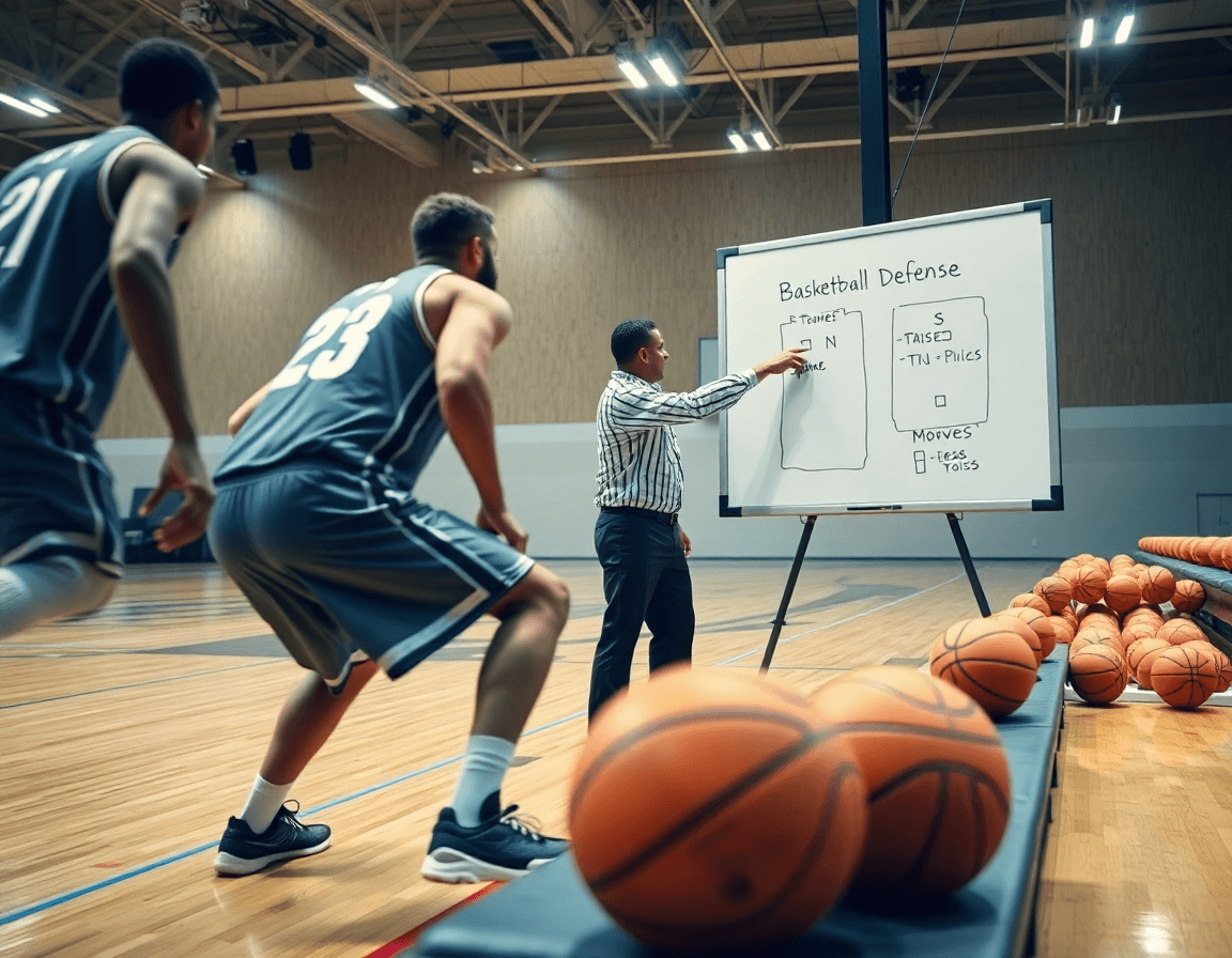 Plan rapproché sur l'entrainement basket defense, gestes et positions dans l'action réelle.