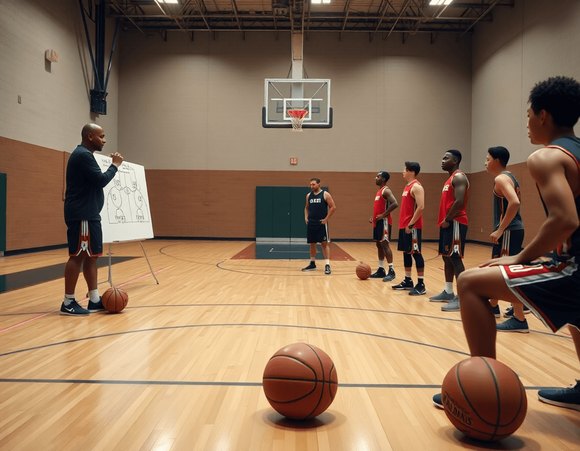 Plan moyen d'un entrainement basket pour debutant sur tableau blanc et exercices simples.