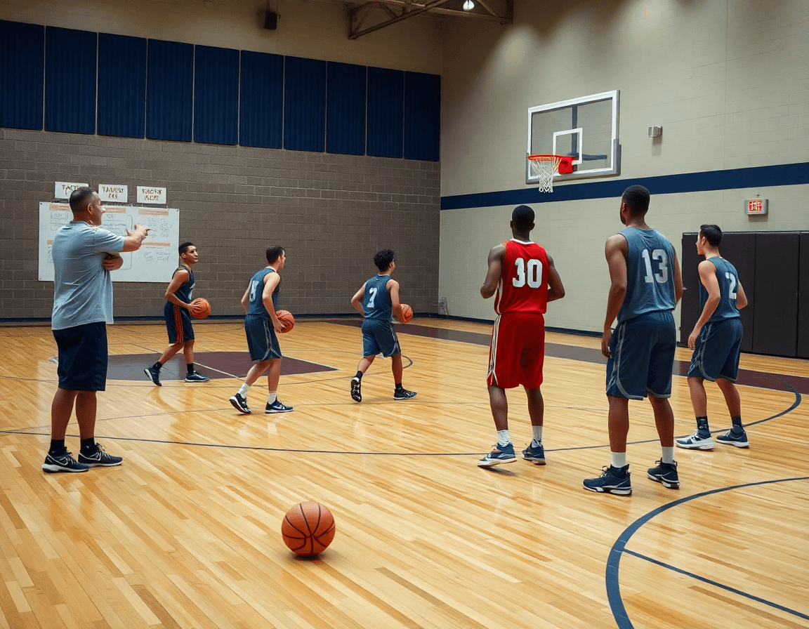 Sur le terrain, l'entrainement basket seniors montre les finitions près du panier.