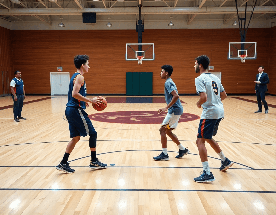 Deux jeunes basketball en action près du haut de la clé; entrainement defense basket u11.
