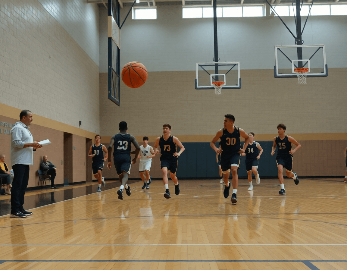 Vision en action: entraineur basket equipe de france montre des gestes basketball près du tableau