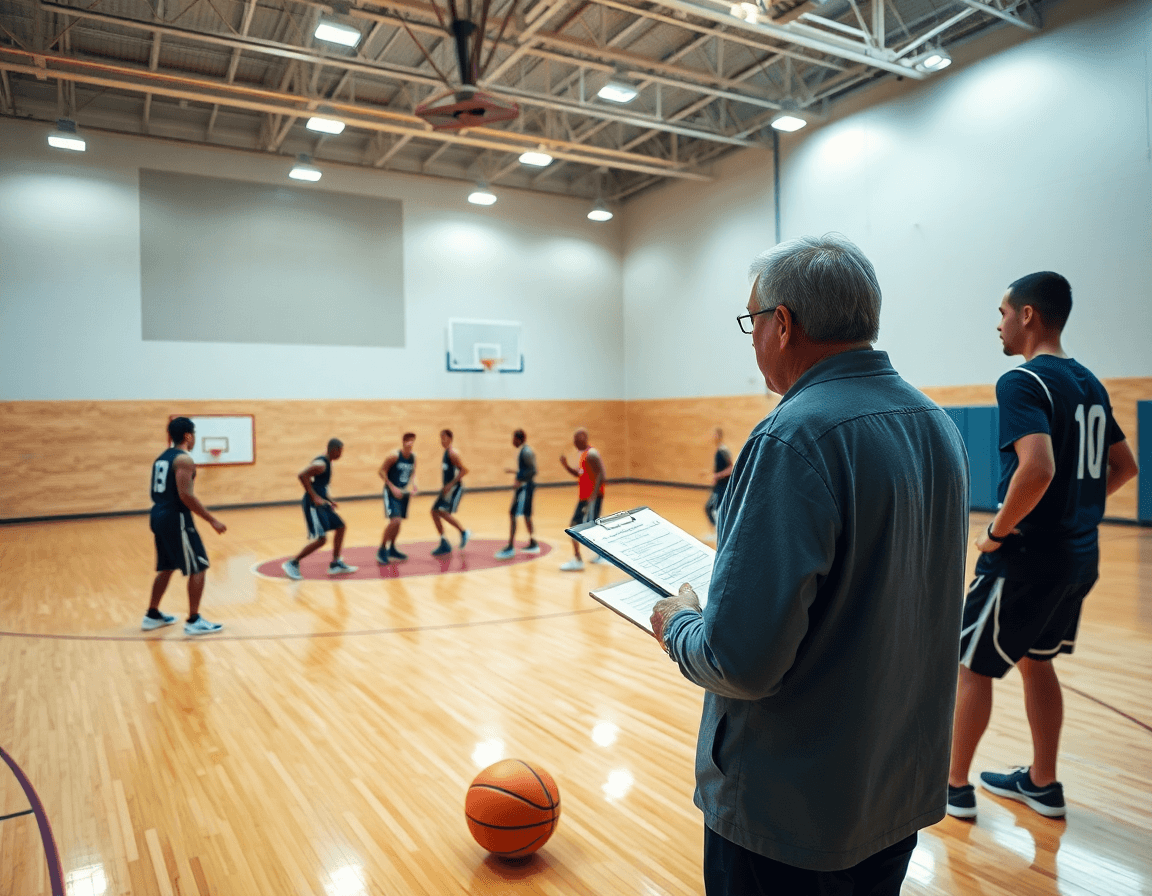 entraineur basket equipe de france dirige une séance intense de basketball sur le court