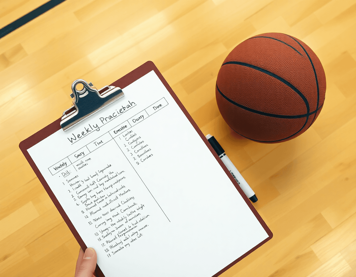 Coach's weekly practice plan on a clipboard