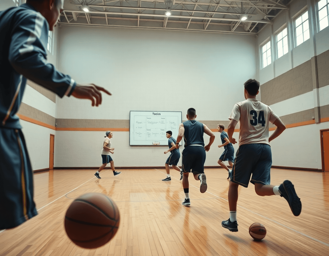 Plan serré sur le tableau blanc et le ballon dans une main, entraineur basket féminine nigeria donne conseils.