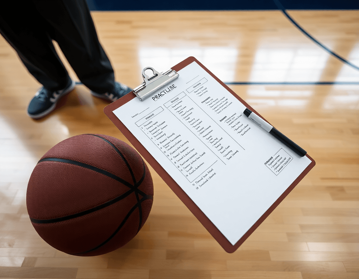 Coach's weekly practice plan on a clipboard
