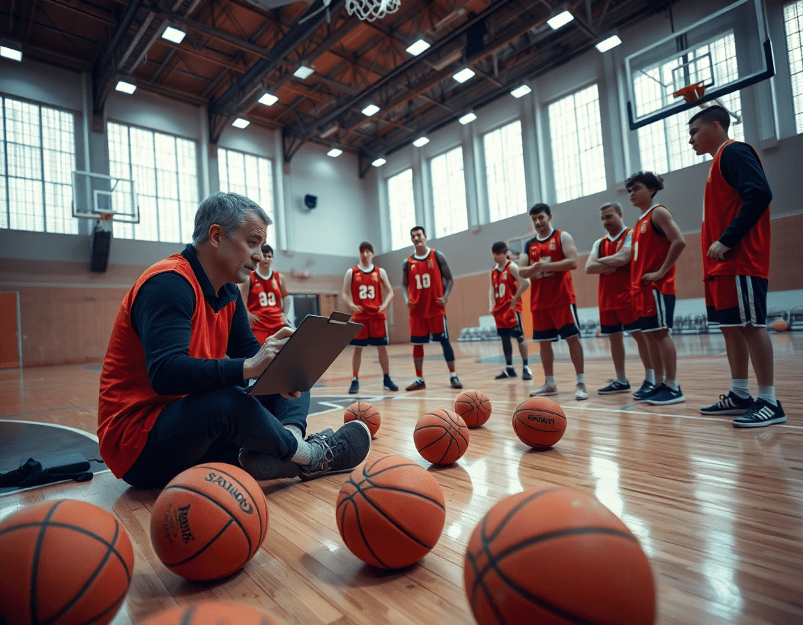 Clip de scouting: l'entraineur basket monaco montre des clips et une stratégie pour les adversaires.