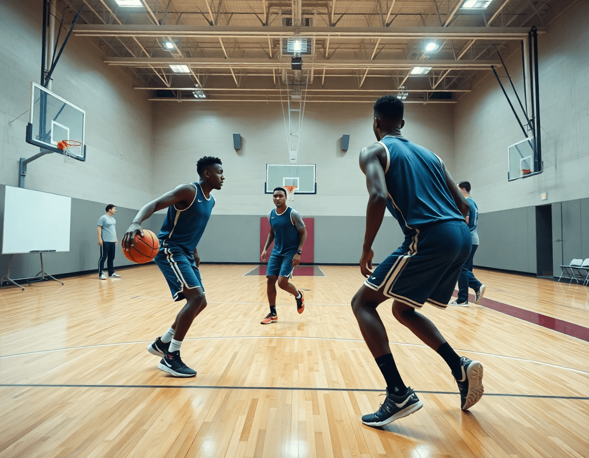Planifier la contre-attaque: exercice basket contre attaque vu de près sur le terrain basketball.