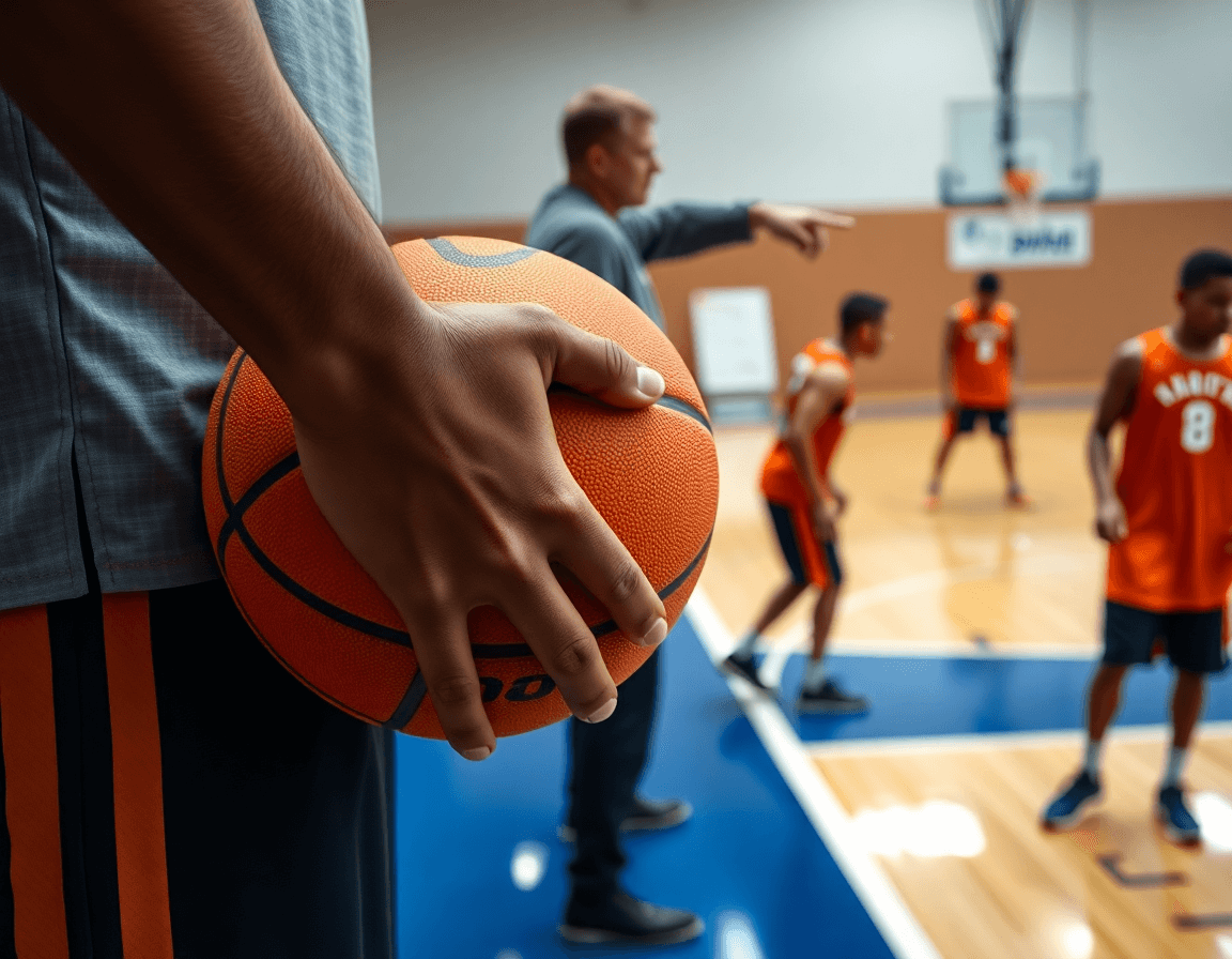 Plan rapproché sur l'exercice basket défense sur non porteur près du tableau.