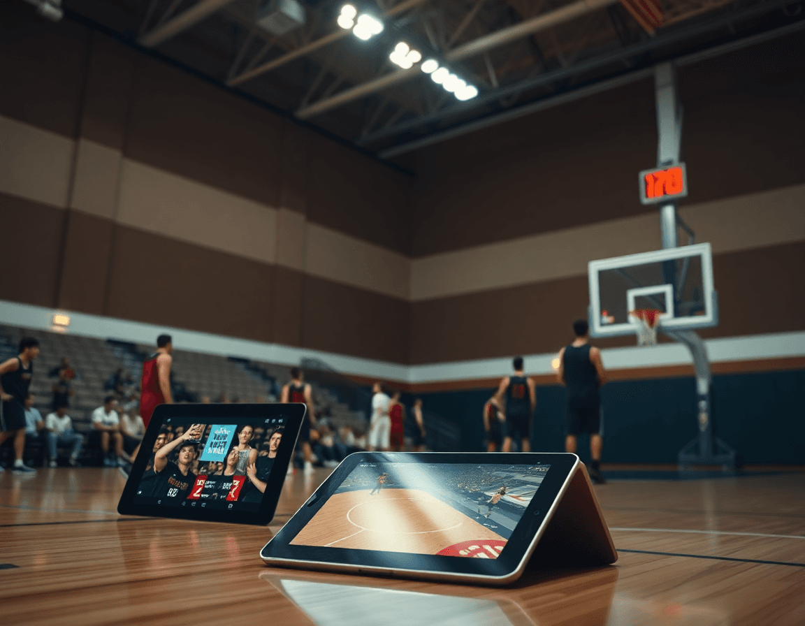 Écran de lecture vidéo montrant exercice basket endurance et progression via playlists pour les joueurs.