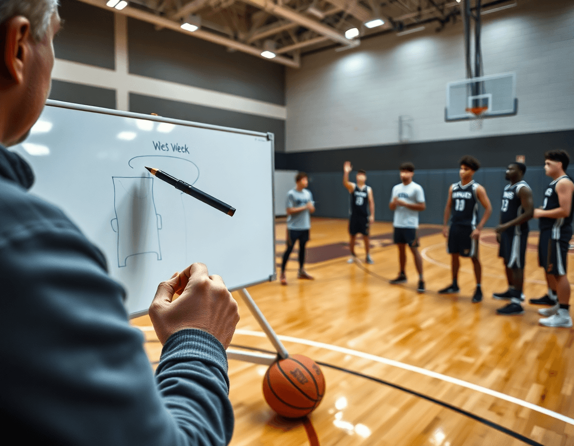exercice basket: tableau numérique et session tactique en action sur le terrain.