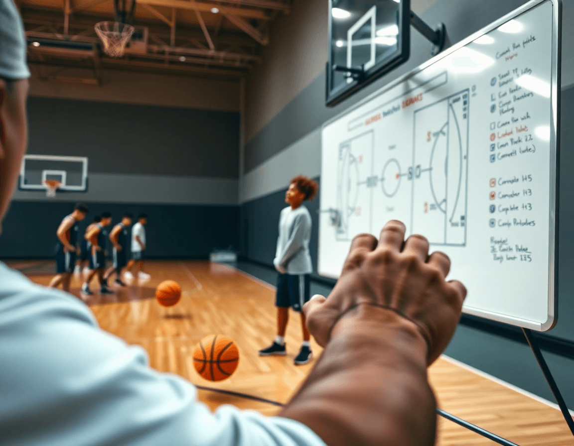 Plan serré sur l'exercice basket pour débutant en action sur le terrain.