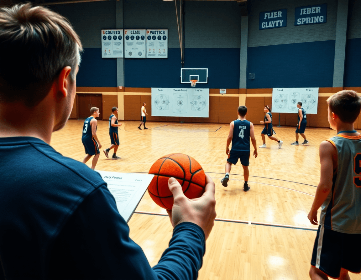Exercice basket u11: scouting et plays en action, le coach analyse les déplacements et les passes