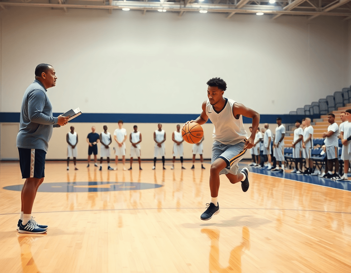Exercice basket u13 dribble en one-on-one et two-on-two sur le terrain intérieur.