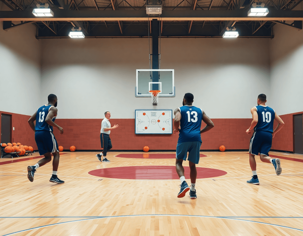 Exercice basket u13 dribble et passes en deux contre deux sur le terrain intérieur.