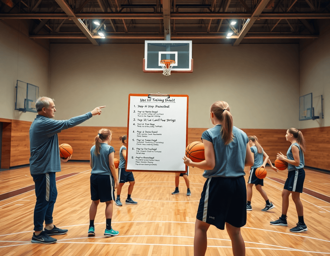 Drill etape-par-etape pour la semaine: exercice basket u15 filles en action.