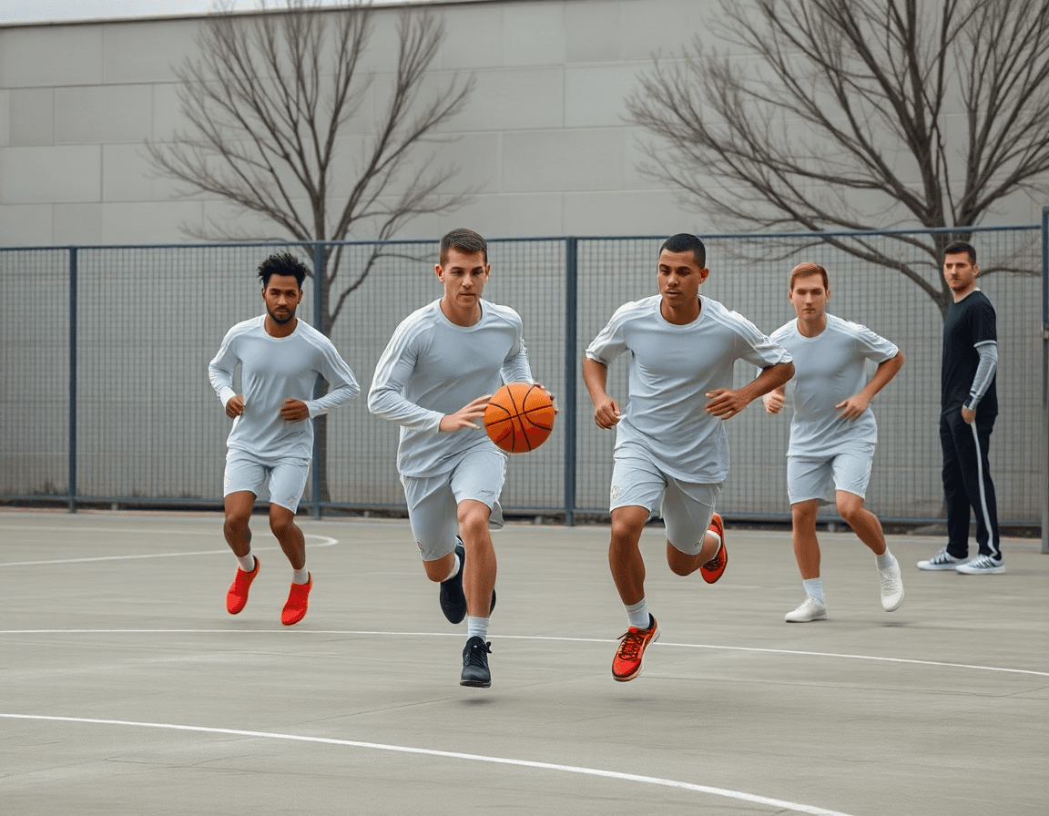 exercice défense basket u11 sur court extérieur, passes précises et écoute du coach