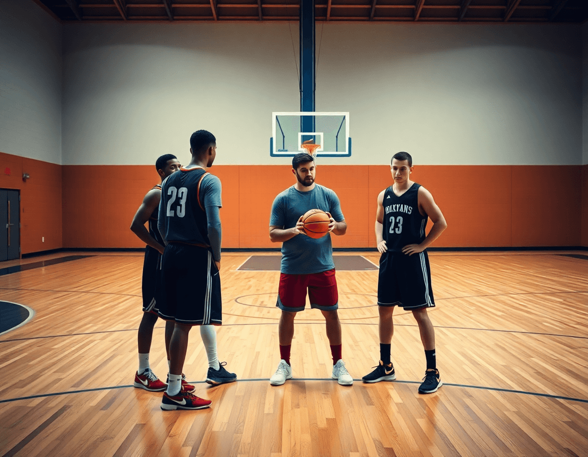 Exercice défense basket u13, mains et ballon: gestes et posture près de la ligne à trois points.
